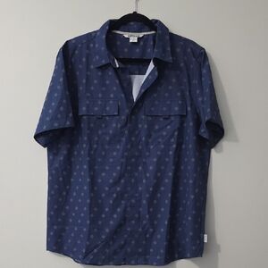 Voyager Men's Performance Button Down Shirt - Navy Compass Print -L